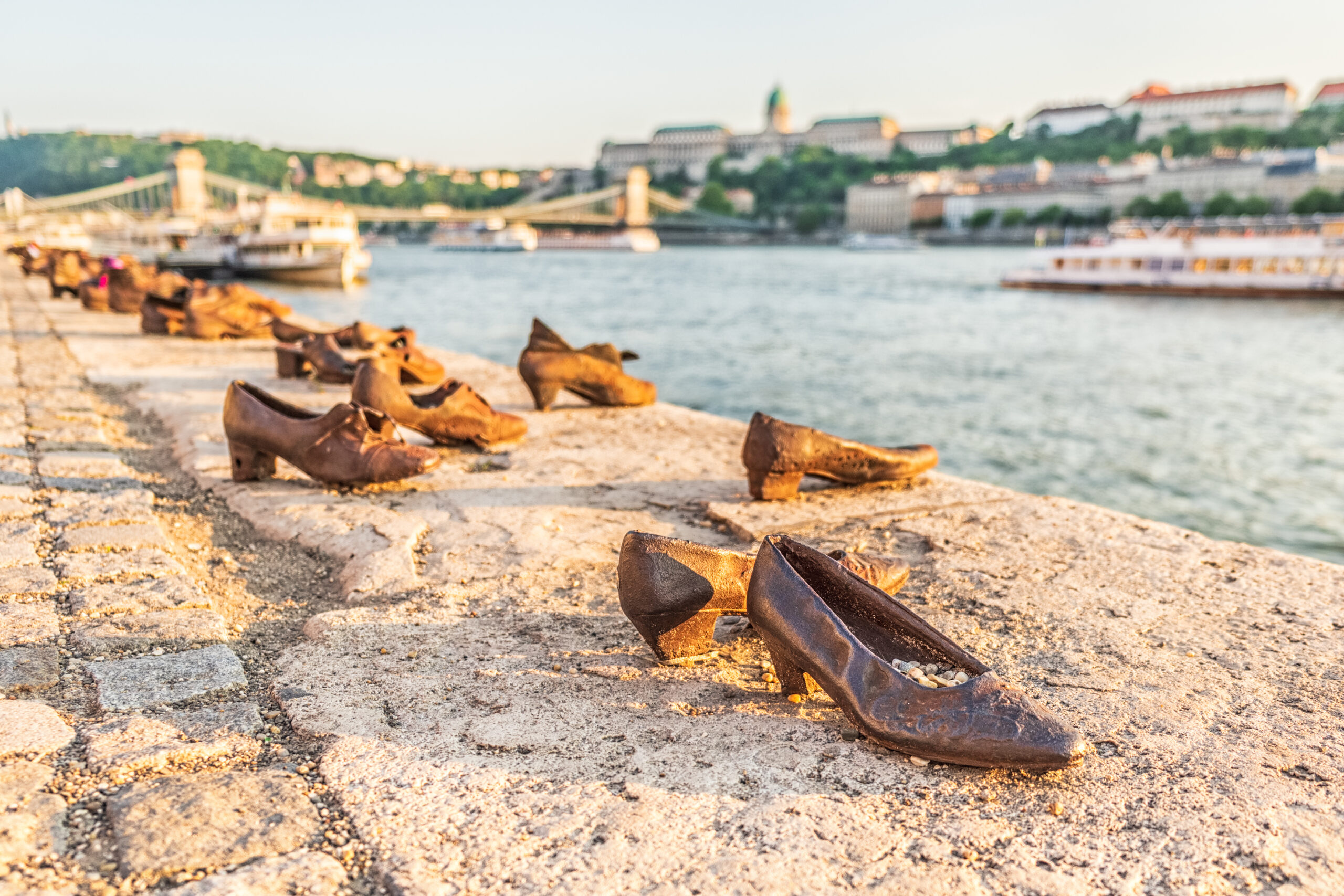 "Shoes on the Danube bank" - Monument as a memorial of the victims of the Holocaust during WWII on the bank of the Danube, Budapest, Hungary.