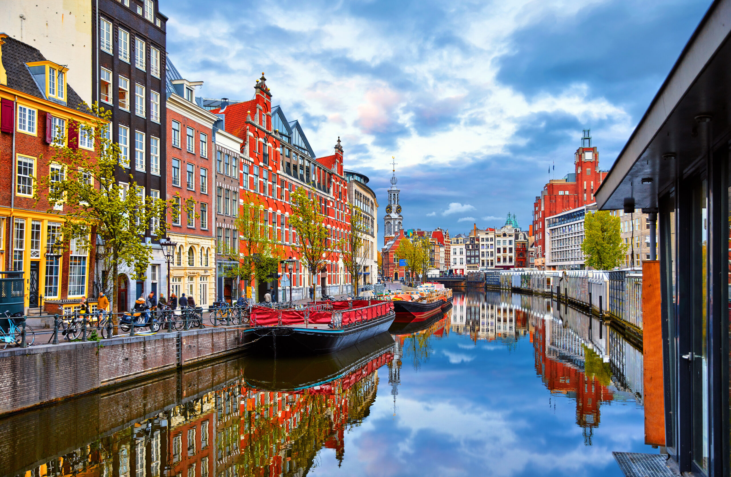 Channel,In,Amsterdam,Netherlands,Houses,River,Amstel,Landmark,Old,European